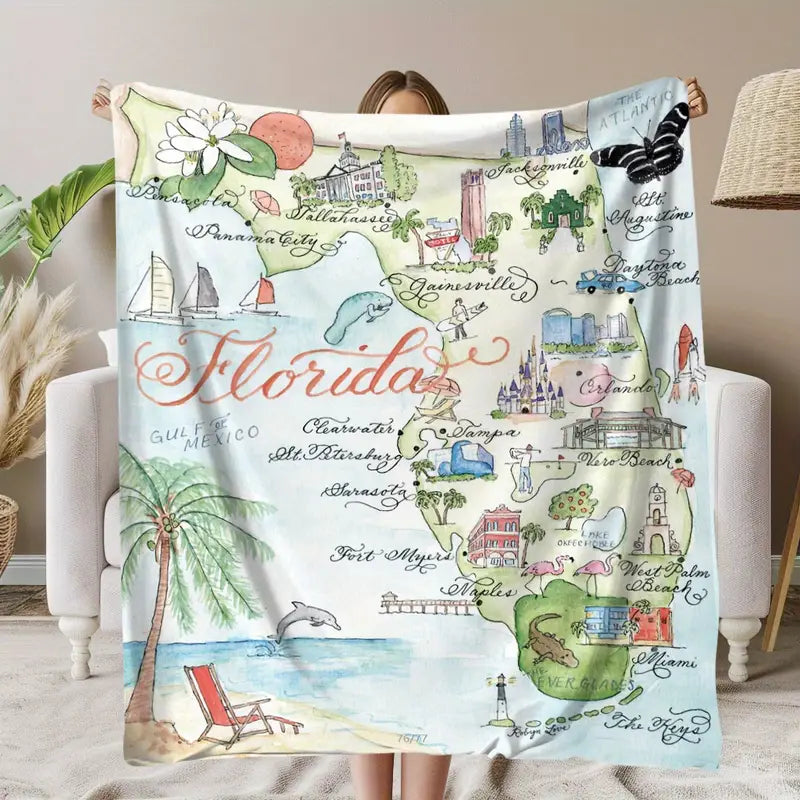 Florida Map Fleece Throw Blanket
